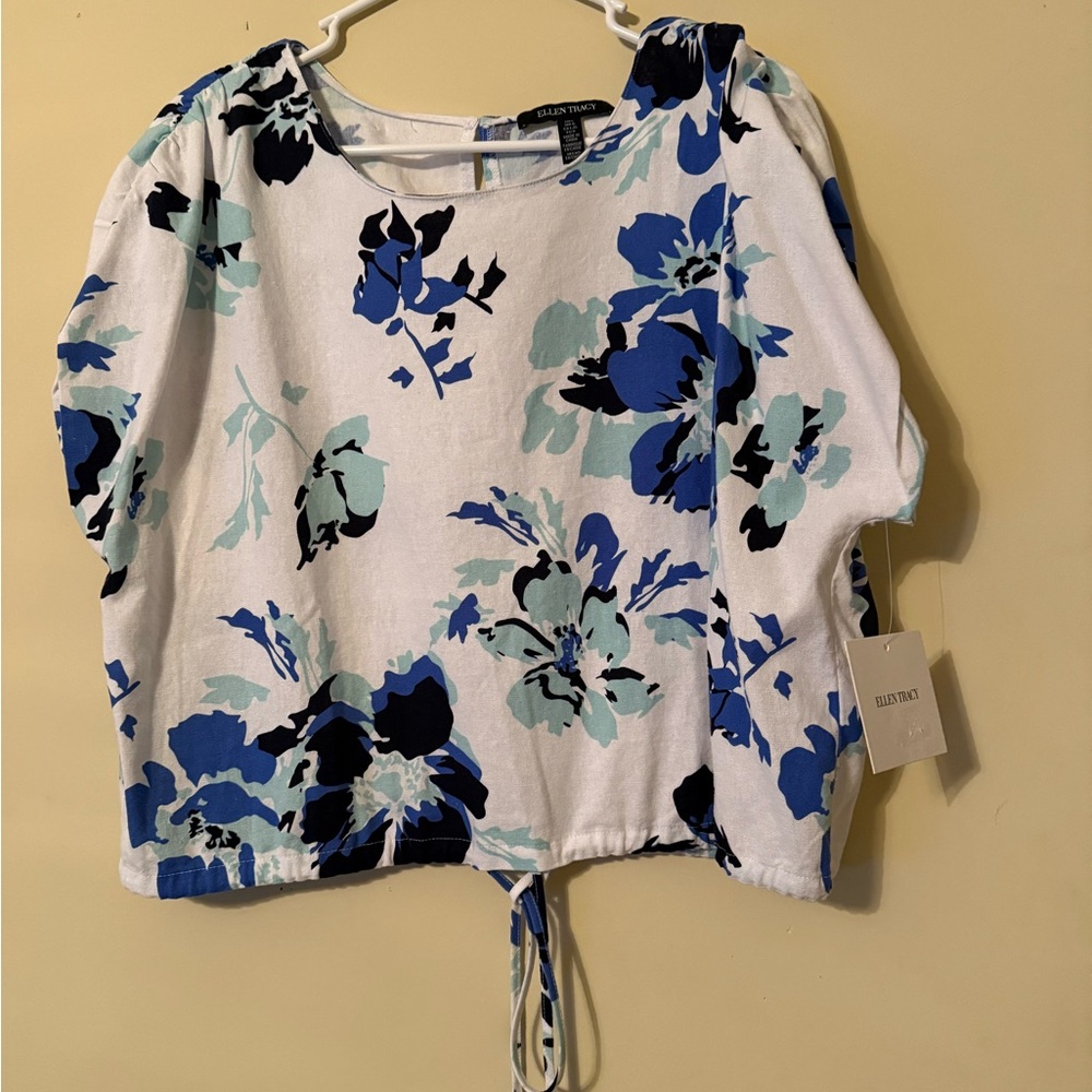 Ellen Tracy Blue and Black Floral Blouse